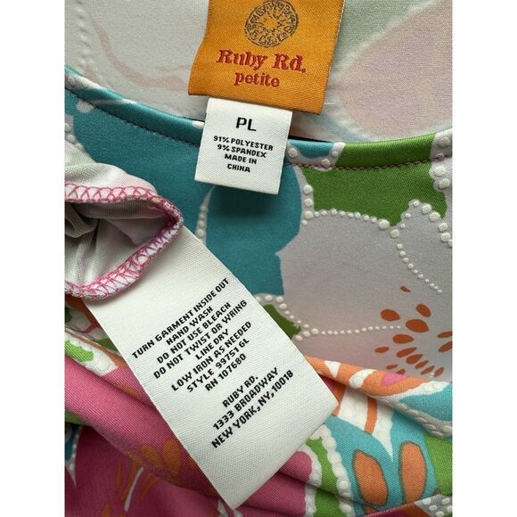 Ruby Rd. Womens Multicolor Floral Crew Neck Knotted Waist Flutter Sleeve. Sz Lp - Picture 7 of 9